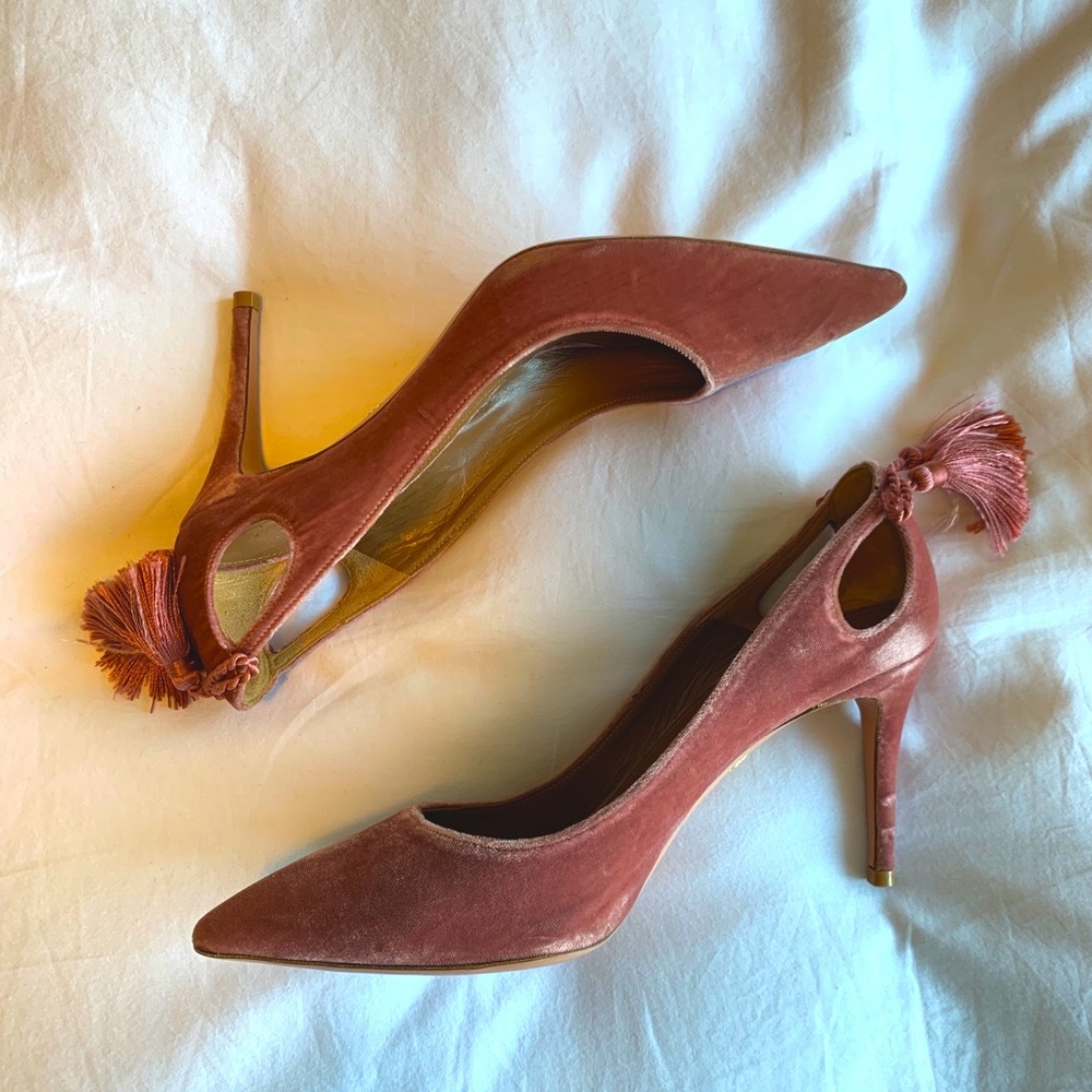 Aquazzura Forever Marilyn Rose Velvet Tassel Pumps